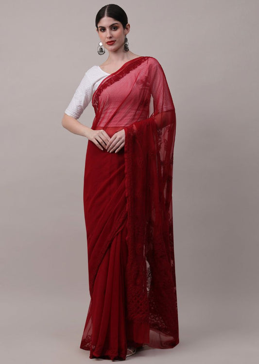 Firgun Lucknowi Chikankari Georgette Saree with Blouse Piece