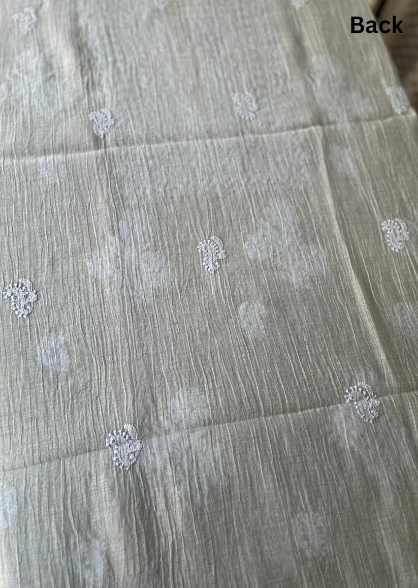 Firgun Grey Lucknowi Chikankari Mul Chanderi Unstitched Kurta & Dupatta Set