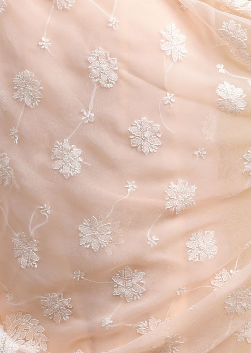 Firgun Peach Lucknowi Chikankari Georgette Saree with Unstitched Blouse Piece
