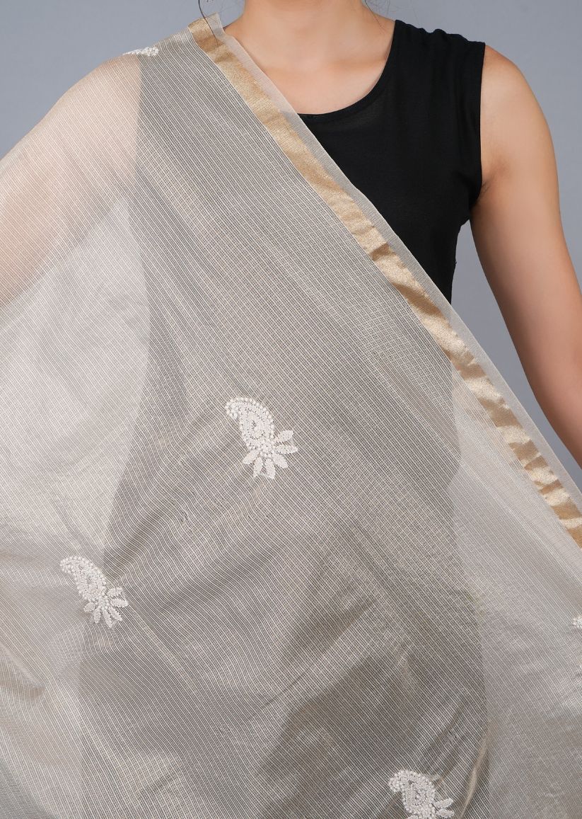 Firgun Gold Tissue Kota Doria Lucknowi Chikankari Dupatta
