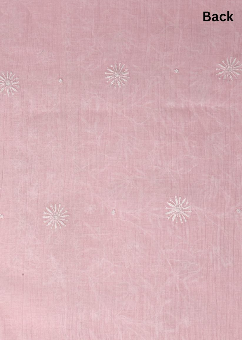 Firgun Baby Pink Lucknowi Chikankari & Pearl Work Mul Chanderi Unstitched Kurta & Dupatta Set