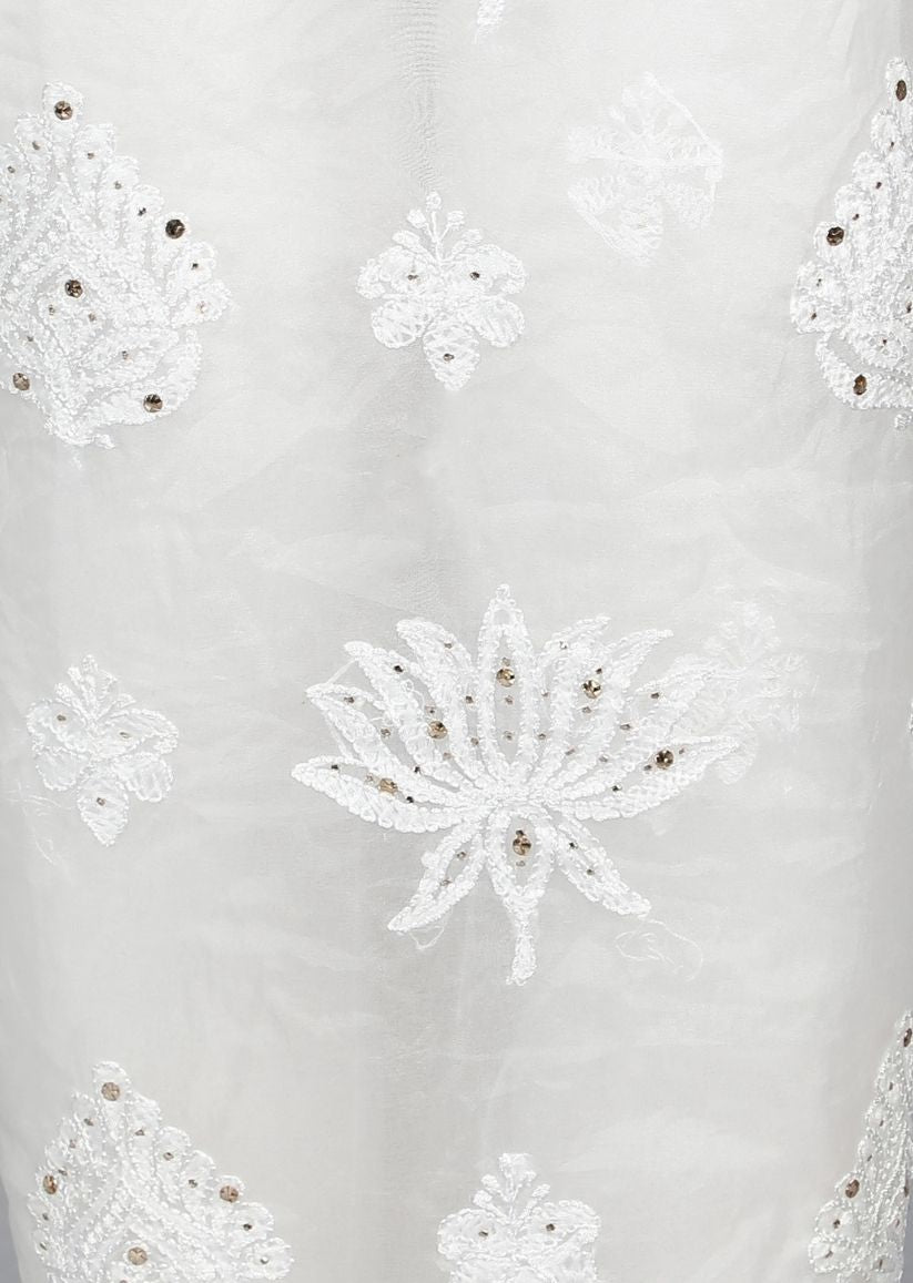Firgun White Dyeable Lucknowi Chikankari Organza Unstitched Kurta & Dupatta Set