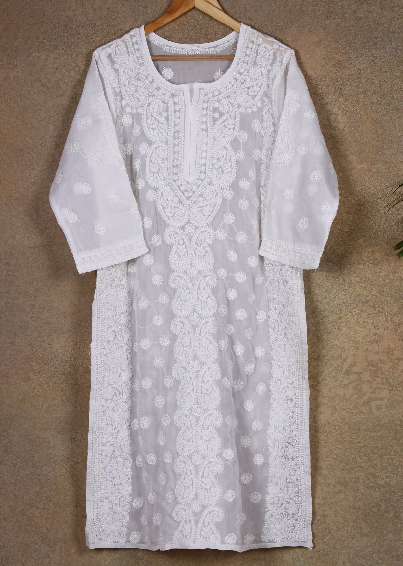 Firgun Beige Lucknowi Chikankari Cotton Kurta
