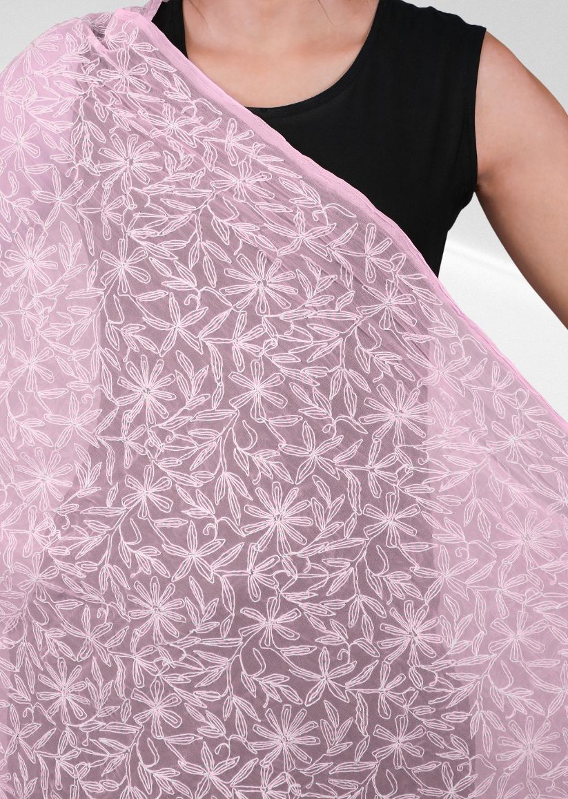 Firgun Blush Pink Tepchi Lucknowi Chikankari Georgette Dupatta