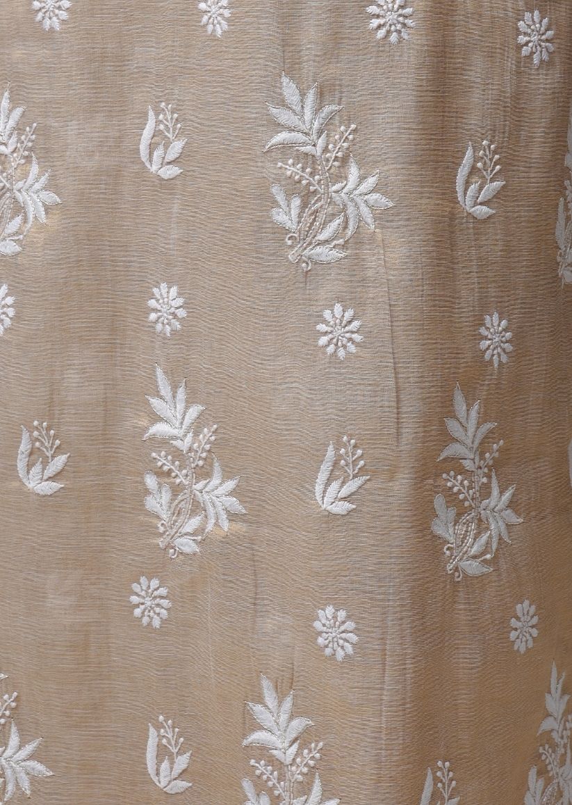 Firgun Lucknowi Chikankari Pearl Work Banarasi Tissue Unstitched Kurta & Dupatta Set
