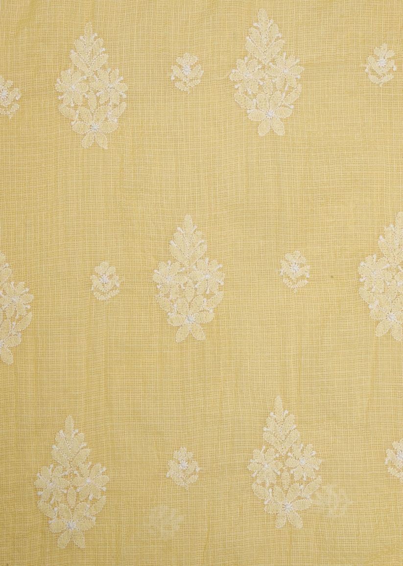 Firgun Yellow Lucknowi Chikankari Kota Unstitched Kurta & Dupatta Set