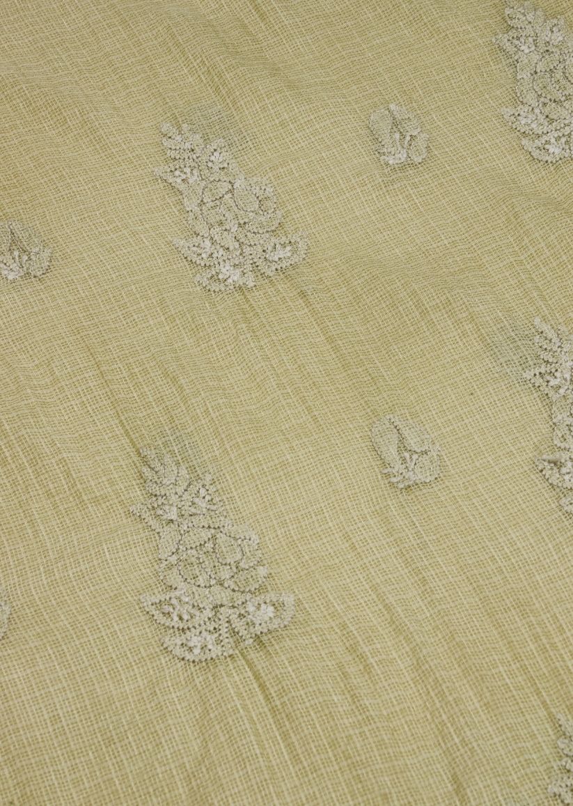 Firgun Mehendi Green Lucknowi Chikankari Kota Unstitched Kurta & Dupatta Set