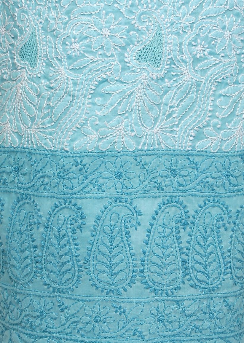 Firgun Blue Lucknowi Chikankari Cotton Unstitched Suit Set