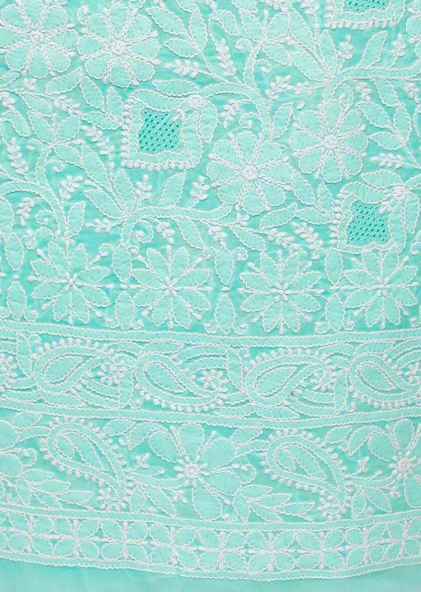 Firgun Sea Green Lucknowi Chikankari Cotton Unstitched Suit Set