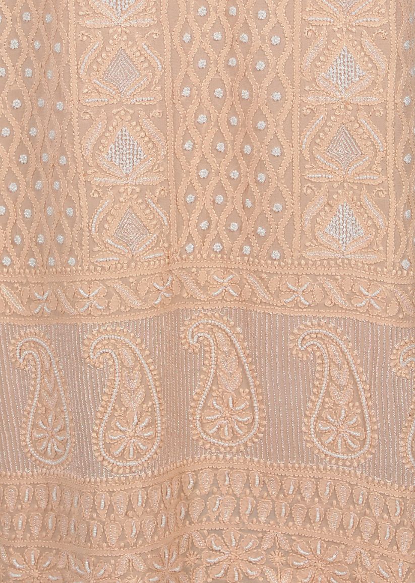 Firgun Beige Lucknowi Chikankari Viscose Georgette Unstitched Kurta & Dupatta Set