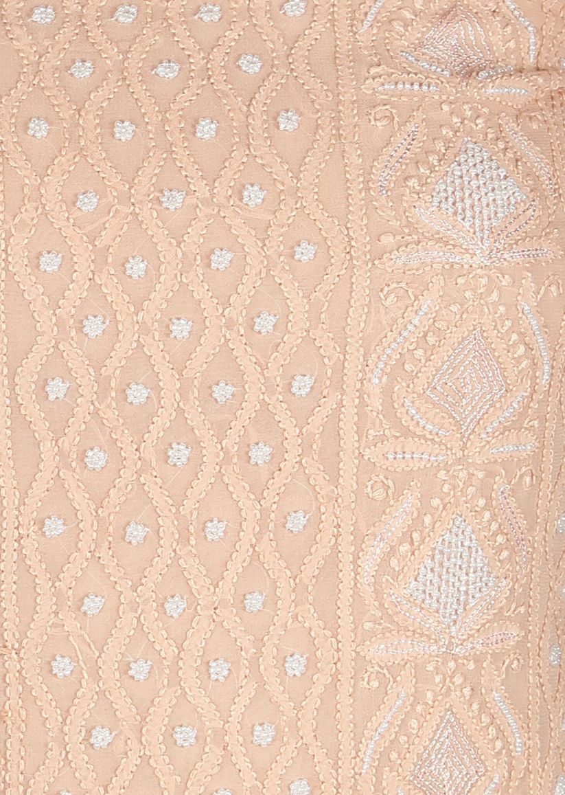 Firgun Beige Lucknowi Chikankari Viscose Georgette Unstitched Kurta & Dupatta Set