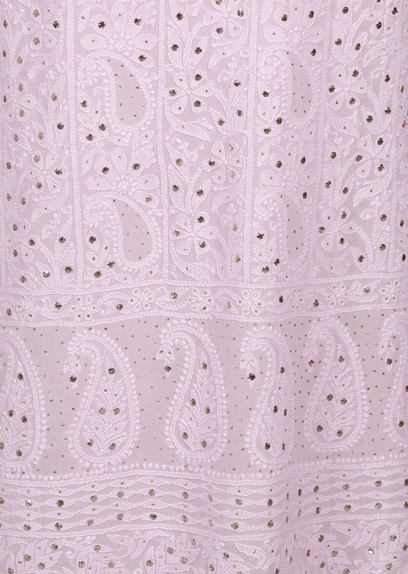 Firgun Blush Pink Lucknowi Chikankari Viscose Georgette Unstitched Kurta & Dupatta Set