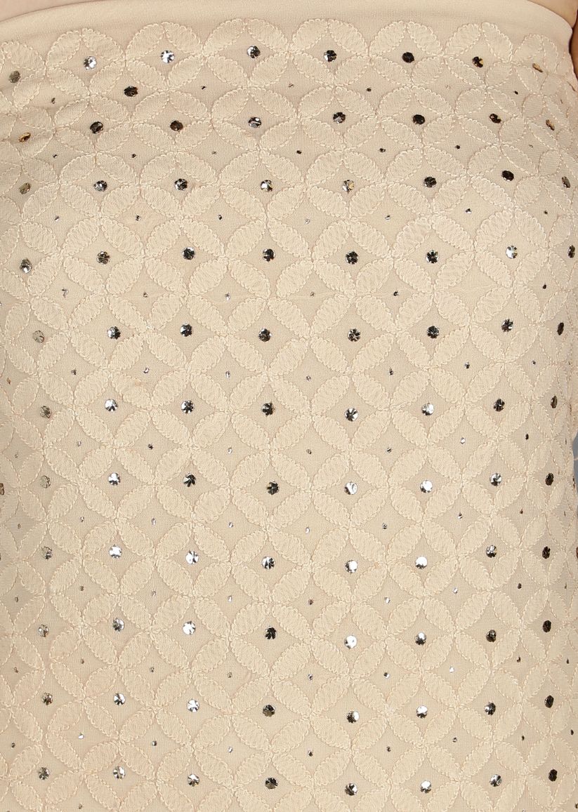 Firgun Beige Lucknowi Chikankari Viscose Georgette Unstitched Kurta & Dupatta Set-1