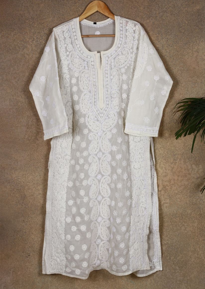 Firgun Beige Lucknowi Chikankari Cotton Kurta