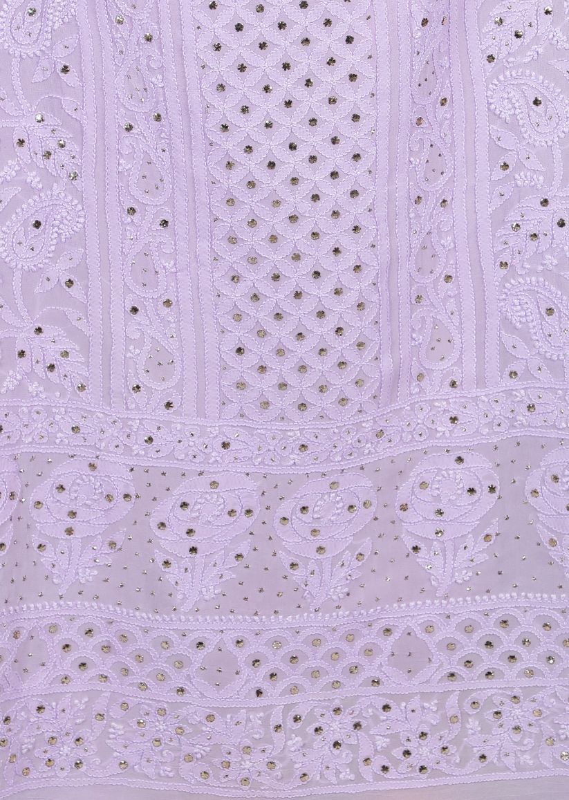 Firgun Mauve Lucknowi Chikankari Viscose Georgette Unstitched Kurta & Dupatta Set