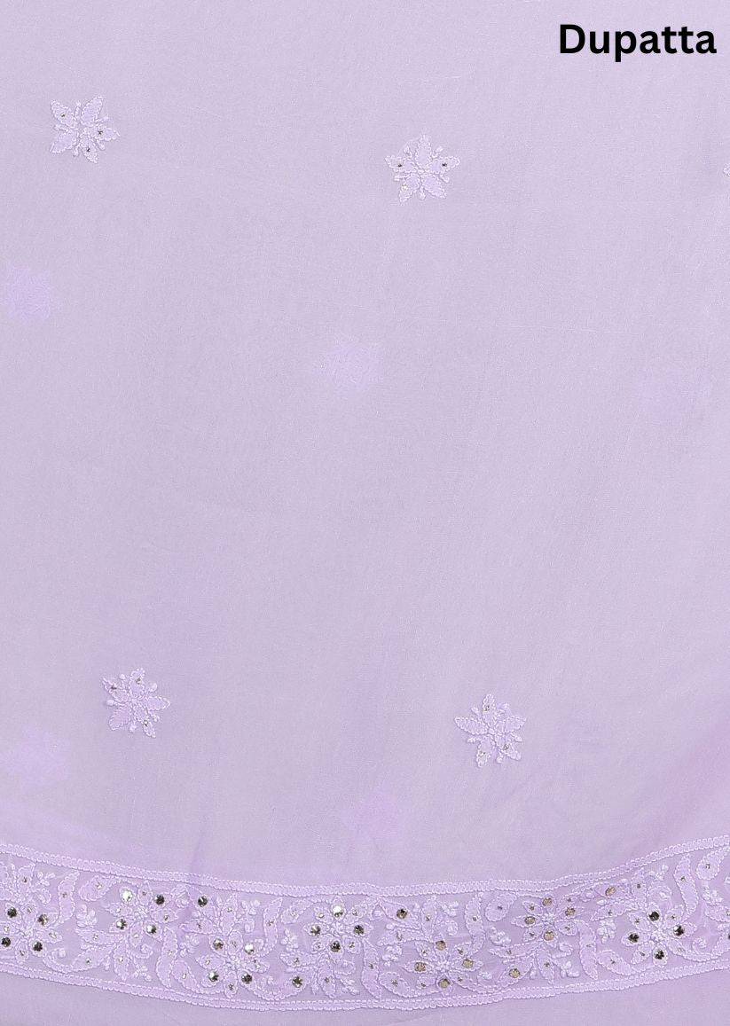 Firgun Mauve Lucknowi Chikankari Viscose Georgette Unstitched Kurta & Dupatta Set