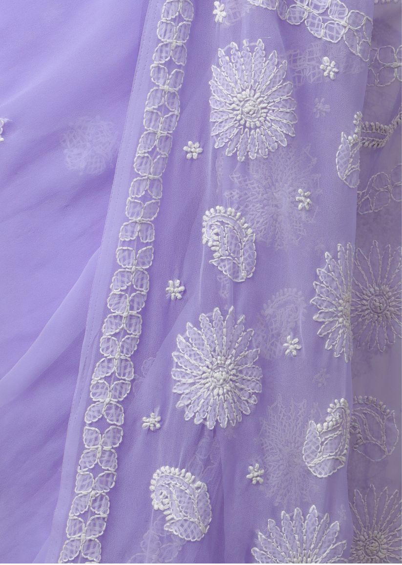Firgun Lucknowi Chikankari Georgette Saree with Blouse Piece