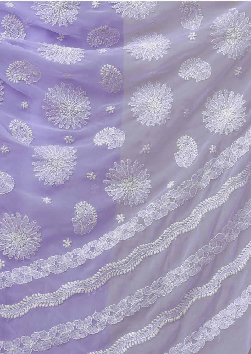Firgun Lucknowi Chikankari Georgette Saree with Blouse Piece