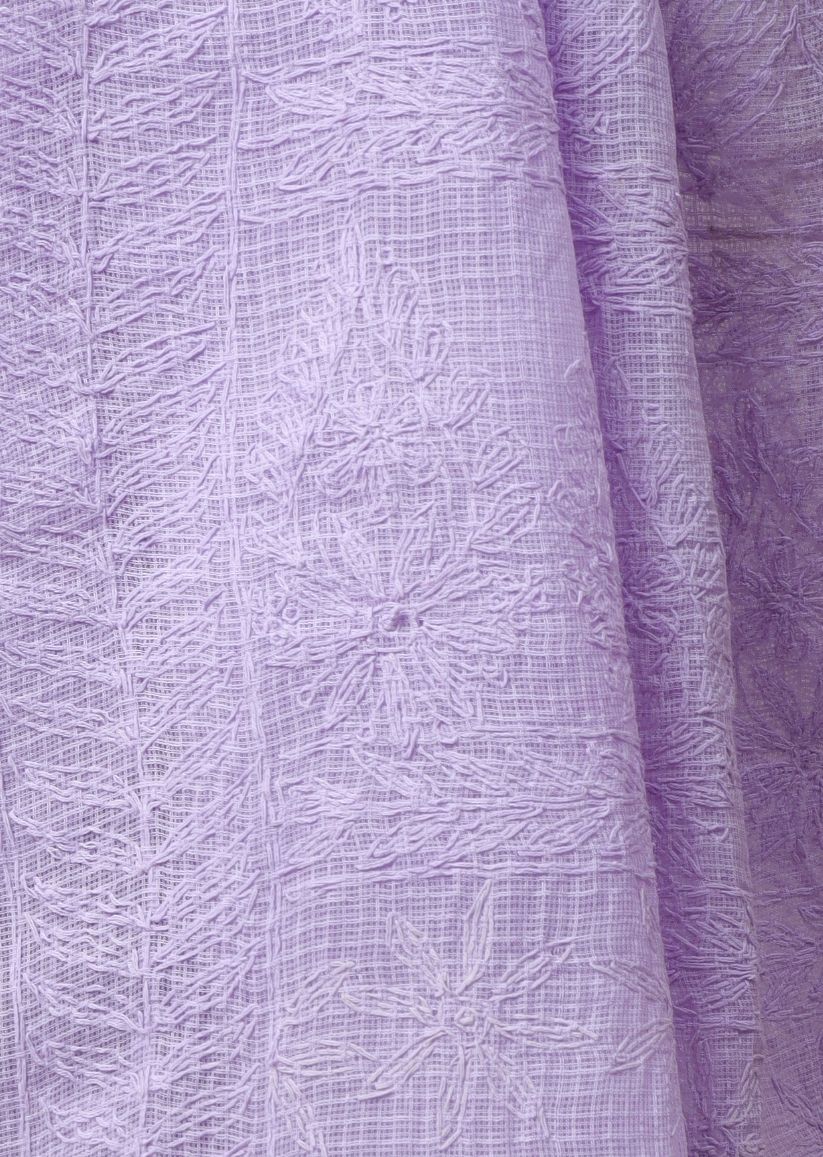 Firgun Lavender Lucknowi Chikankari Kota Doria Tepchi Work Saree with Blouse Piece