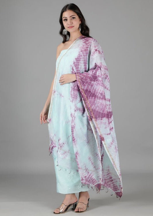 Firgun Mint Green Lucknowi Chikankari Chanderi Unstitched Kurta & Dupatta Set