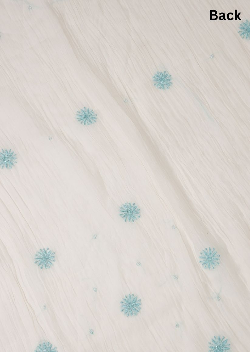 Firgun White & Turquoise Lucknowi Chikankari Mul Chanderi Unstitched Kurta & Dupatta Set