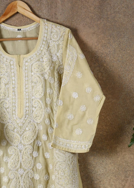 Firgun Beige Lucknowi Chikankari Cotton Kurta