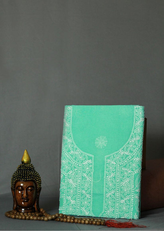 Firgun Sea Green Lucknowi Chikankari Cotton Unstitched Kurta