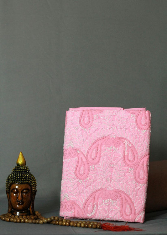 Firgun Pink Lucknowi Chikankari Cotton Unstitched Kurta