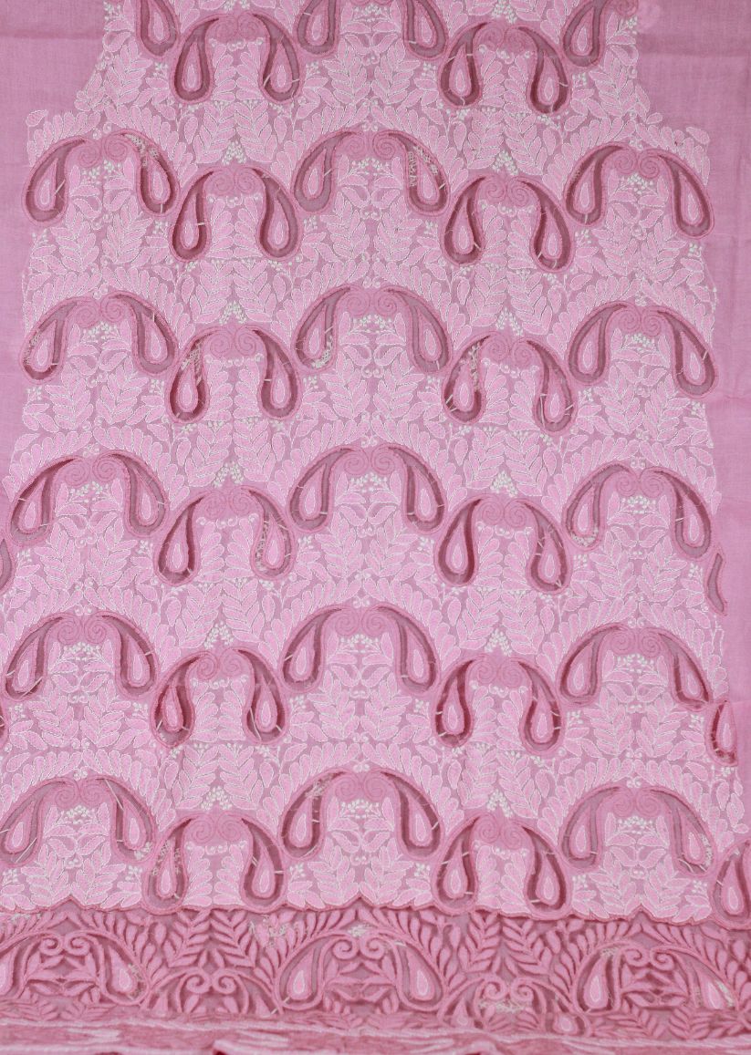 Firgun Pink Lucknowi Chikankari Cotton Unstitched Kurta