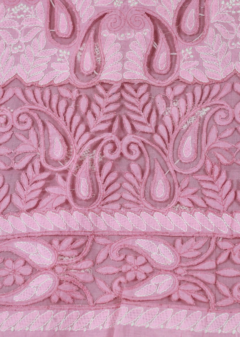 Firgun Pink Lucknowi Chikankari Cotton Unstitched Kurta