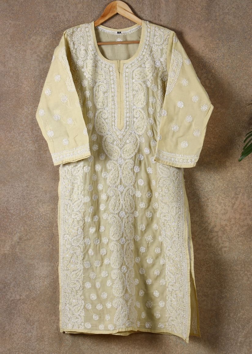 Firgun Beige Lucknowi Chikankari Cotton Kurta