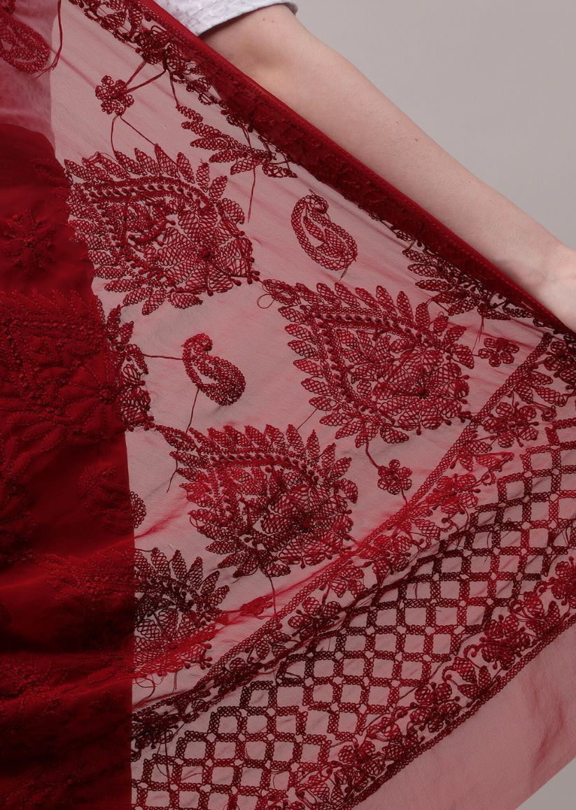 Firgun Lucknowi Chikankari Georgette Saree with Blouse Piece
