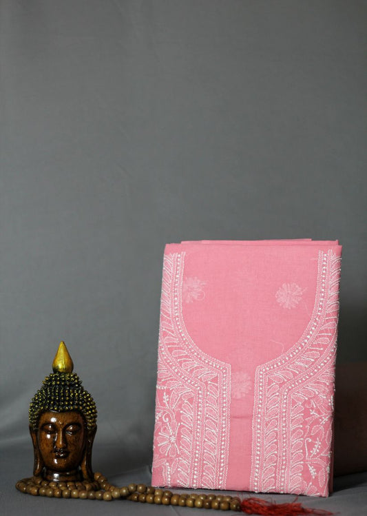 Firgun Peach Lucknowi Chikankari Cotton Unstitched Kurta