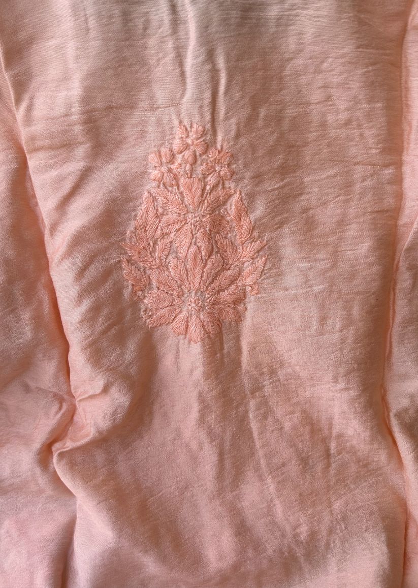 Firgun Orange Lucknowi Chikankari Chanderi Straight Kurta