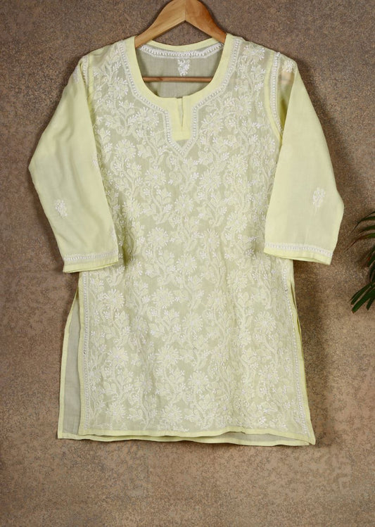 Firgun Lemon Lucknowi Chikankari Cotton Top