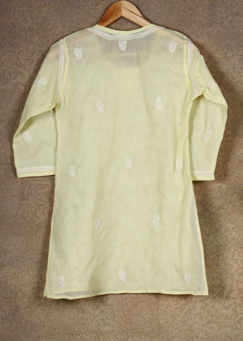 Firgun Lemon Lucknowi Chikankari Cotton Top