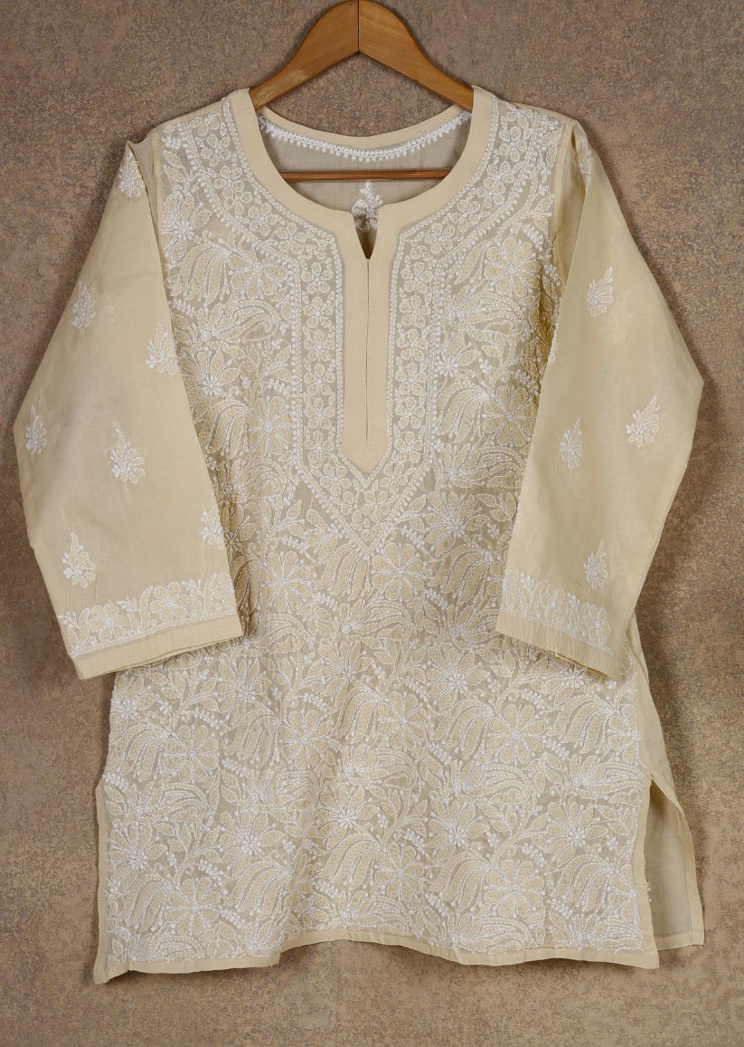 Firgun Green Lucknowi Chikankari Cotton Top