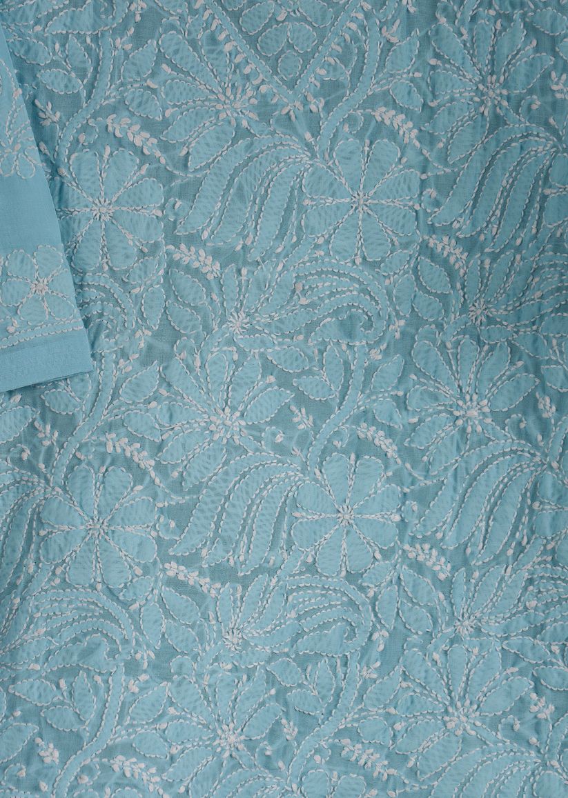 Firgun Blue Lucknowi Chikankari Cotton Top