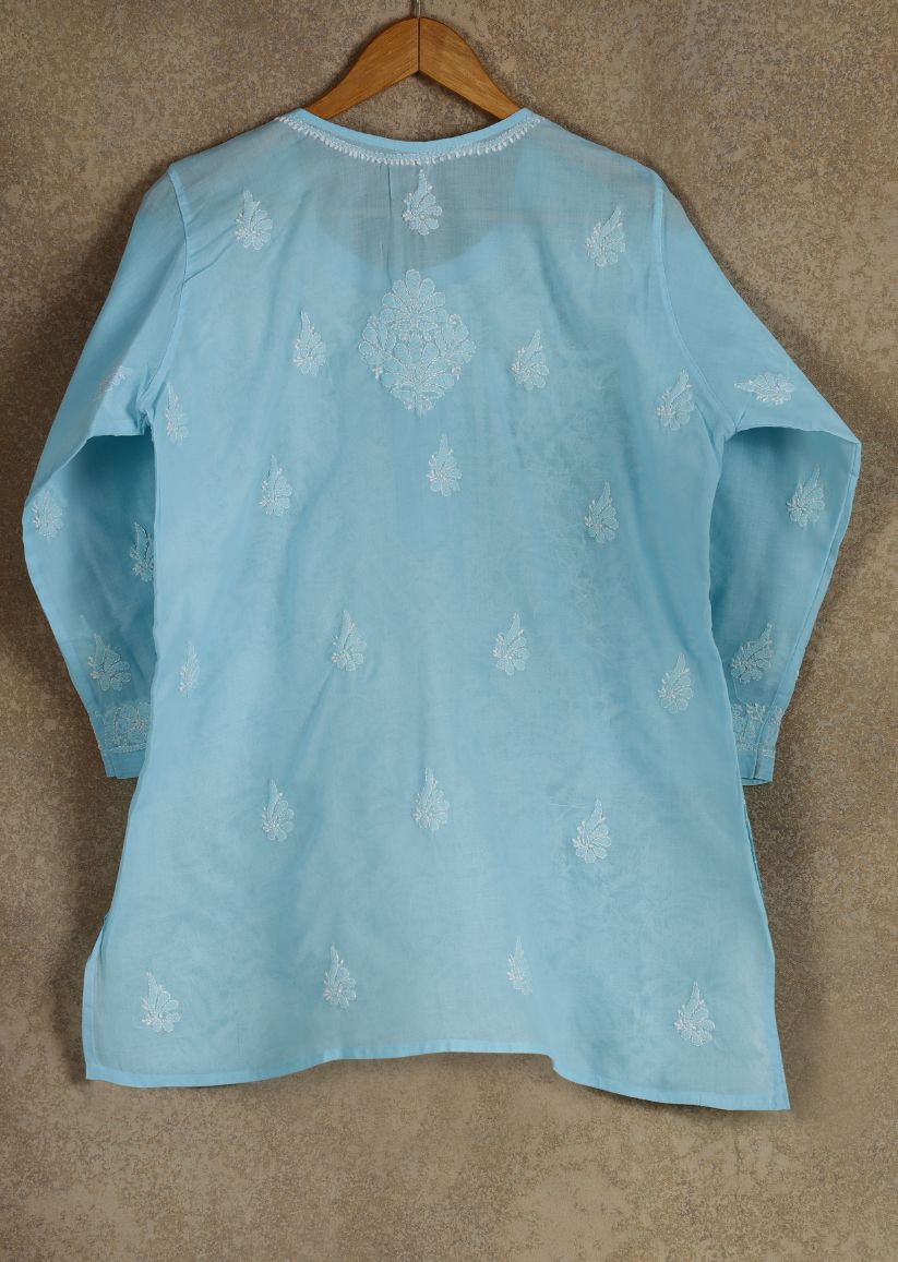 Firgun Blue Lucknowi Chikankari Cotton Top