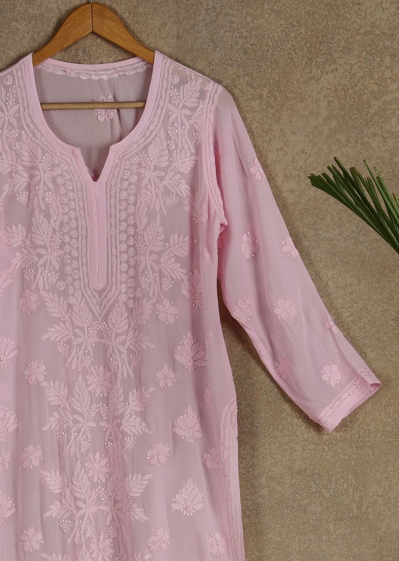 Firgun Mehendi Green Lucknowi Chikankari Viscose Georgette Kurta