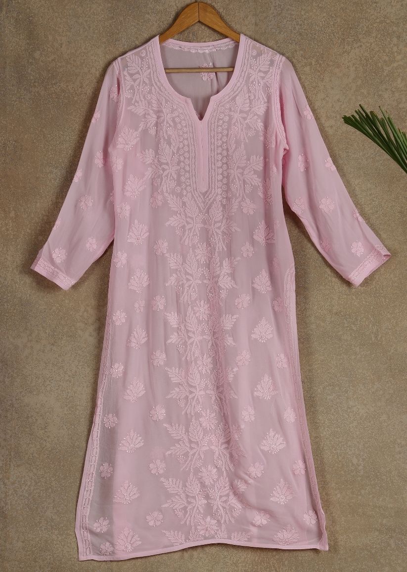Firgun Mehendi Green Lucknowi Chikankari Viscose Georgette Kurta
