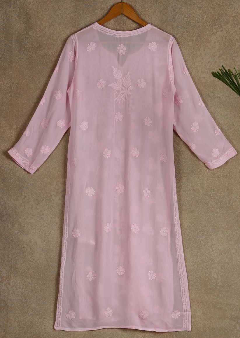 Firgun Mehendi Green Lucknowi Chikankari Viscose Georgette Kurta
