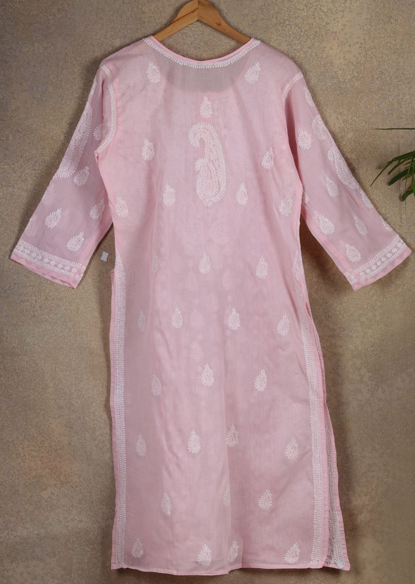 Firgun Pink Lucknowi Chikankari Cotton Kurta