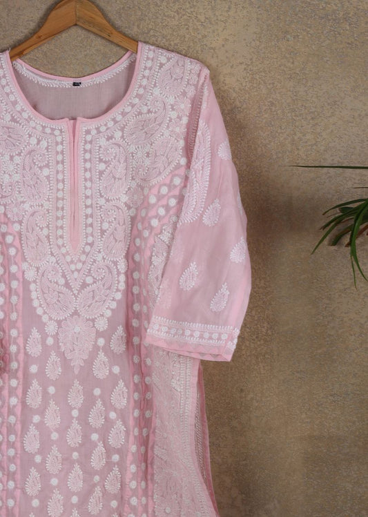 Firgun Pink Lucknowi Chikankari Cotton Kurta