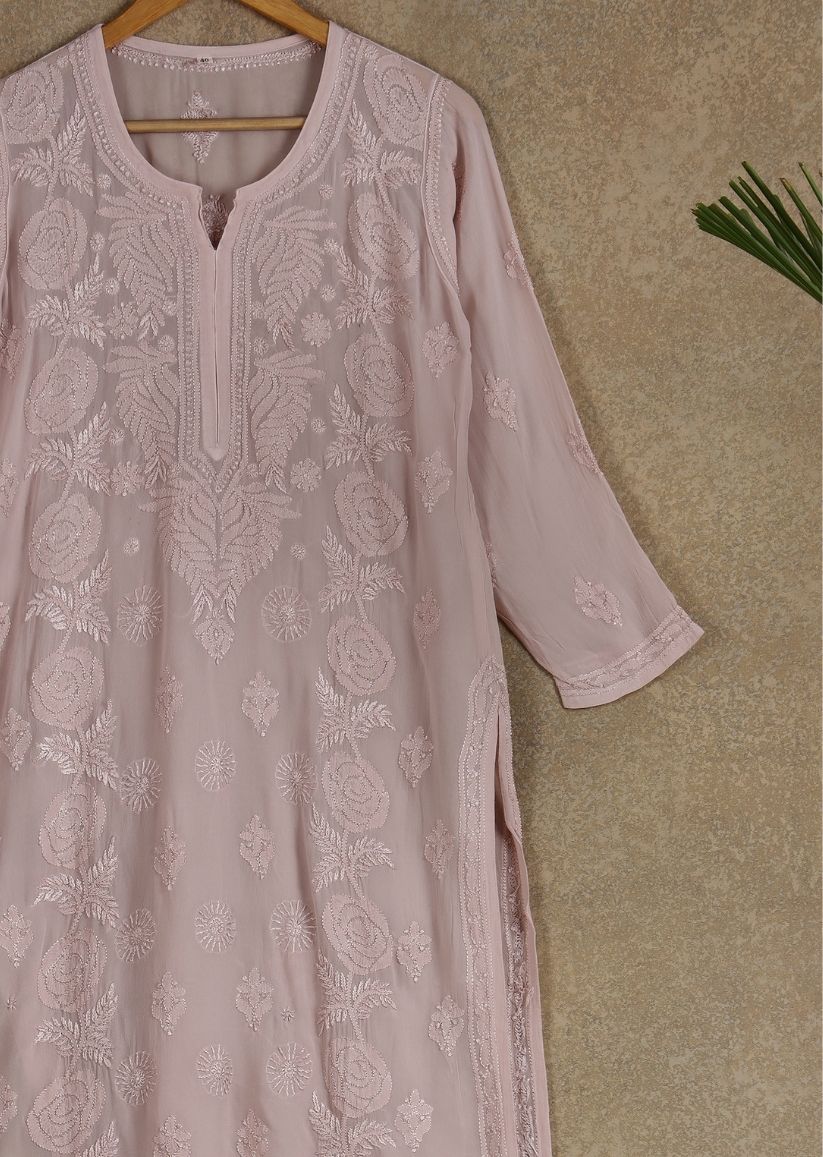 Firgun Mehendi Green Lucknowi Chikankari Viscose Georgette Kurta