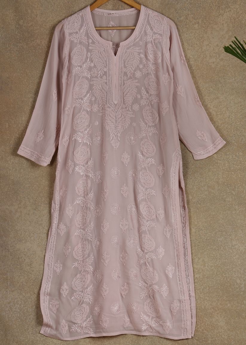 Firgun Mehendi Green Lucknowi Chikankari Viscose Georgette Kurta