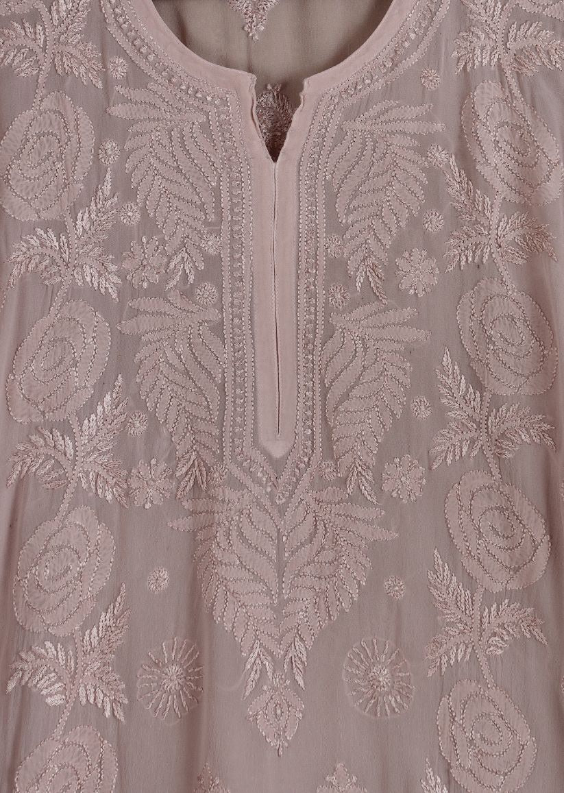 Firgun Mehendi Green Lucknowi Chikankari Viscose Georgette Kurta