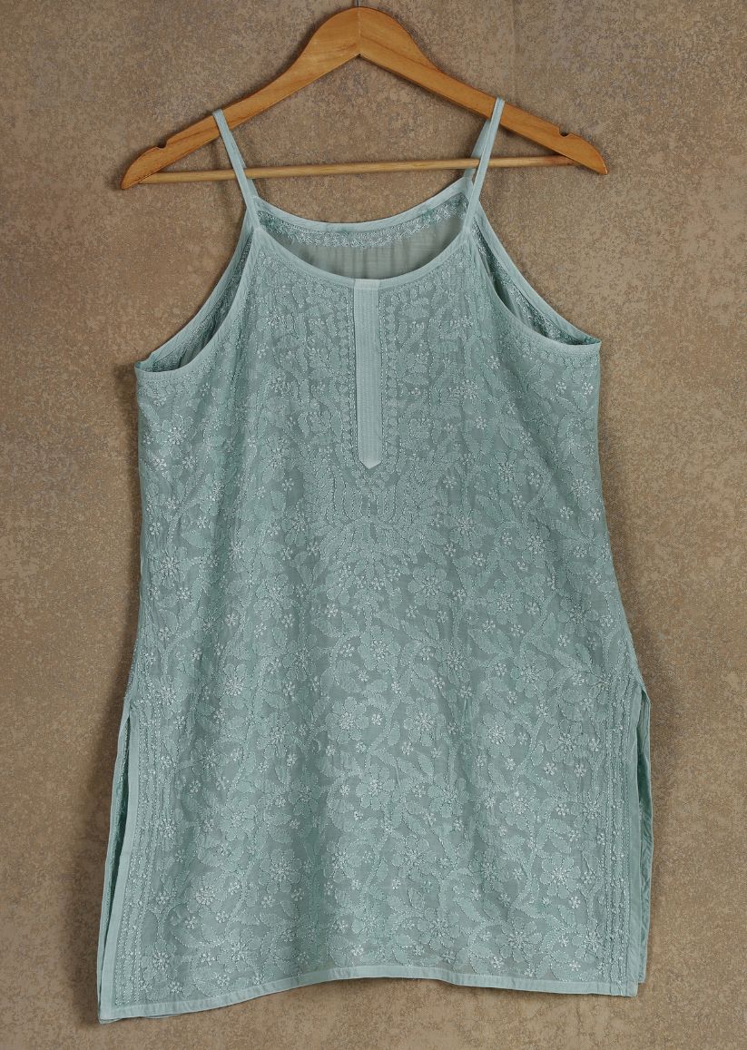 Firgun Lucknowi Chikankari Muslin Spaghetti Top