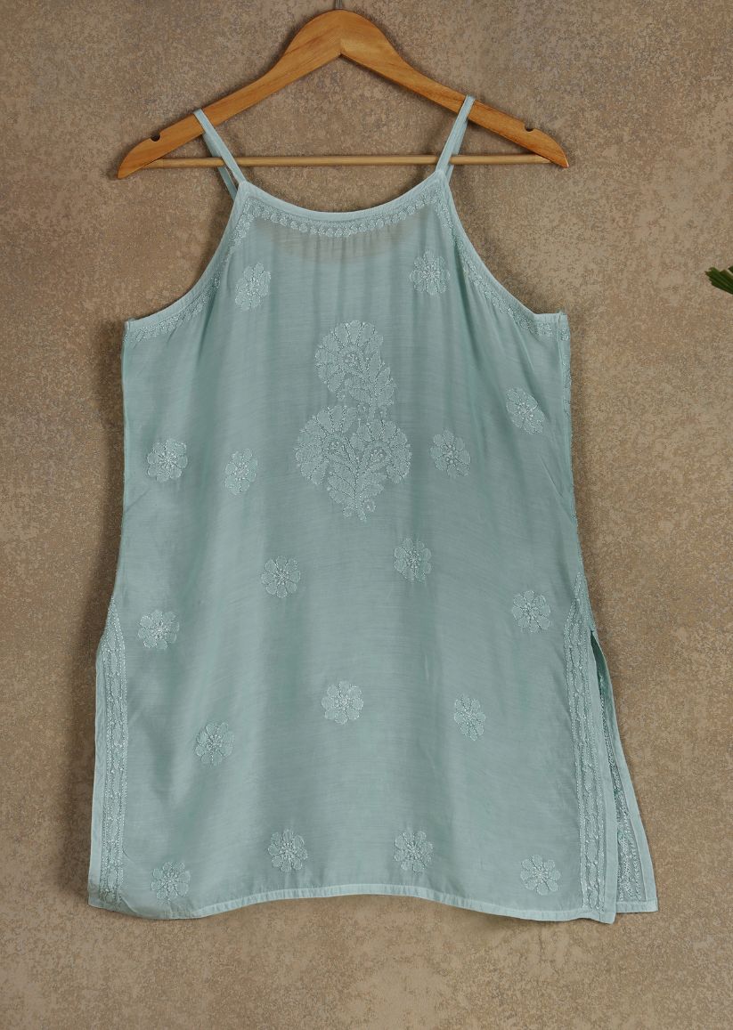 Firgun Lucknowi Chikankari Muslin Spaghetti Top