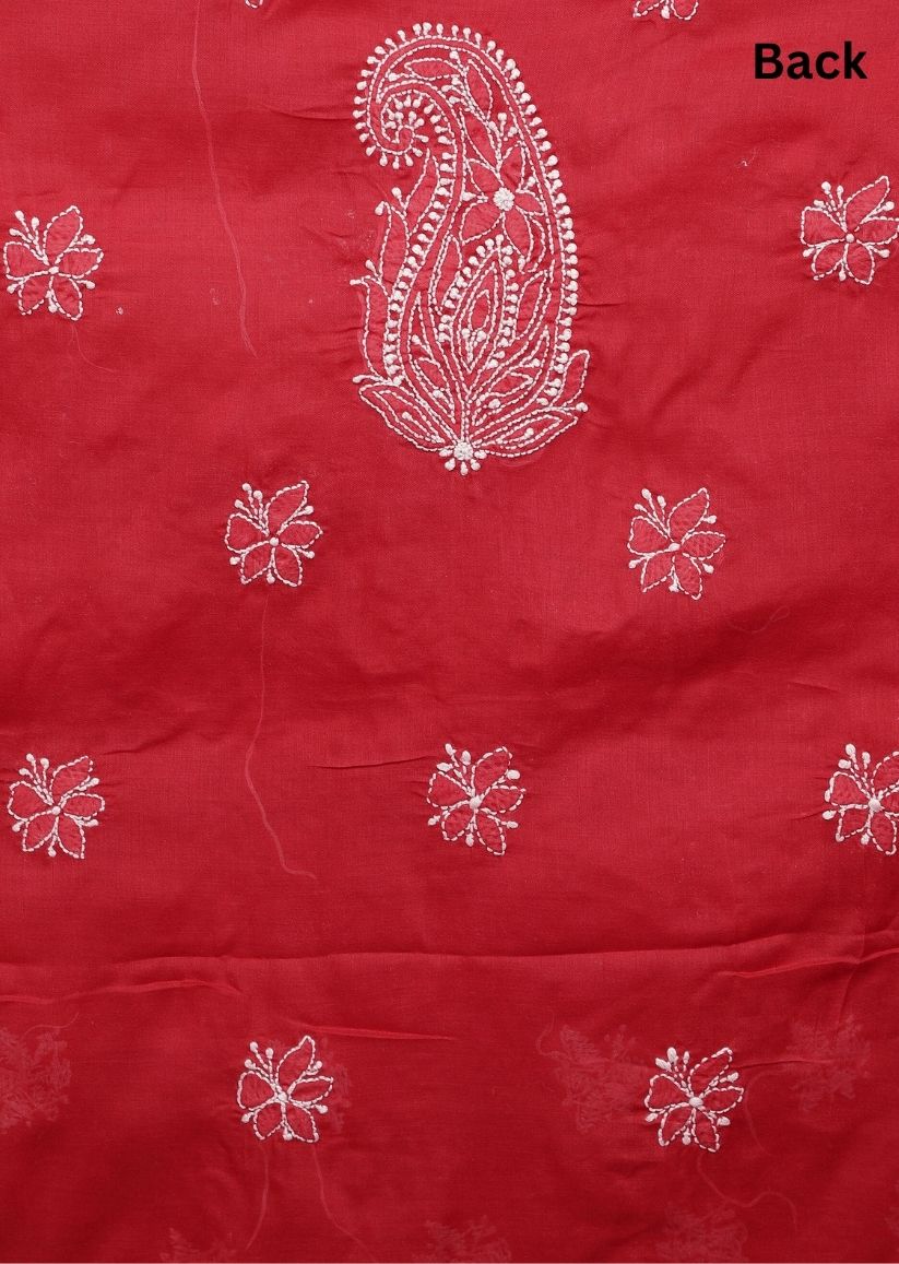 Firgun Maroon Lucknowi Chikankari Cotton Unstitched Suit Set